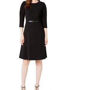 Calvin Klein Black 3/4 Sleeve Knee Length Belted Size 2